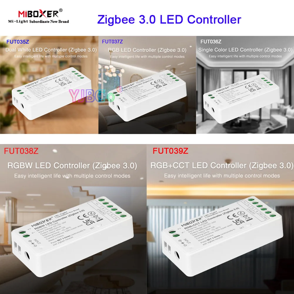Miboxer Zigbee 3.0  LED Strip Light Controller DC12V 24V Max 12A Single Color/Dual White/RGB/RGBW/RGB CCT LED Lamp Tape dimmer