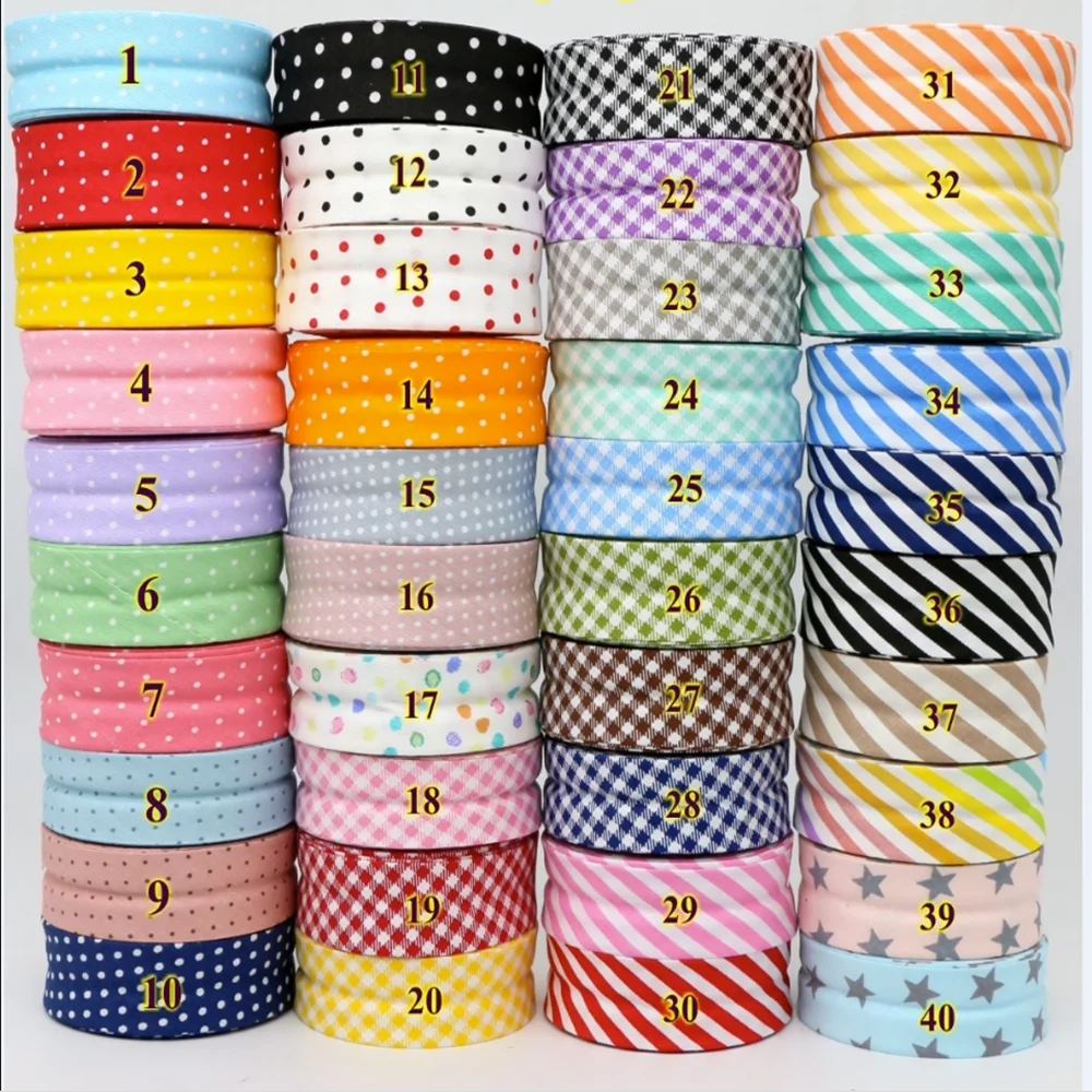 

100% Cotton Bias Binding Tape Grid Stripe Dot Heart Trim Ribbon 25mm,20mm 10meter Fold Bias Binding Tape Sewing Accessories