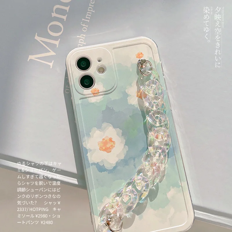 

Cartoon watercolor blue flower+laser bracelet Phone Case For iphone 14 13 12 11 Pro Max X XR XSMAX 7 8 Plus SE TPU Case Cover