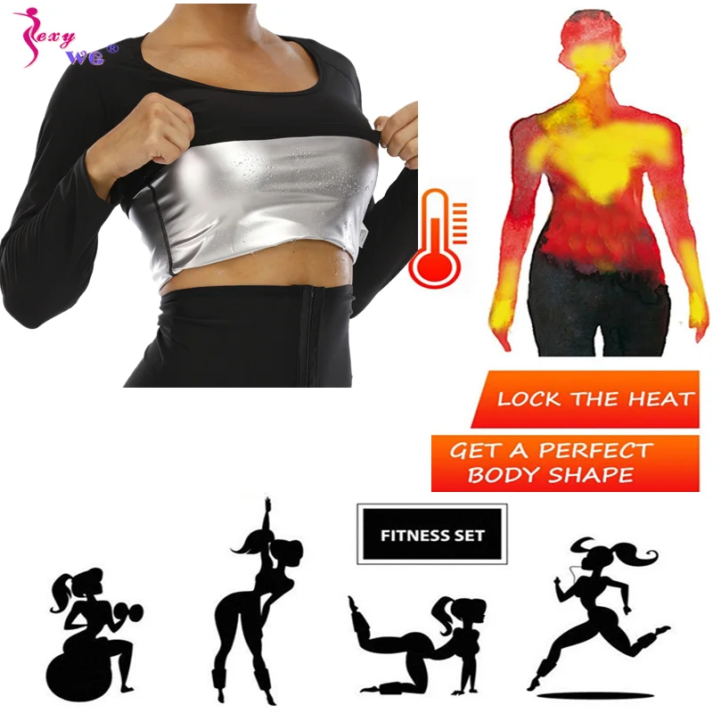 SEXYWG Sauna Shirt for Women Weight Loss Sweating Long Sleeves Yoga Sport Top Fat Burner Ladies Body Shaper Fitness Slimming