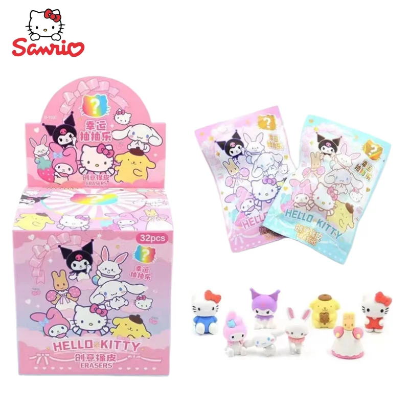 

New Hello Kitty Kuromi Cinnamoroll Sanrio Anime Peripheral Kawaii Cartoon Eraser Stationery Blind Box Creative Surprise Gift Box