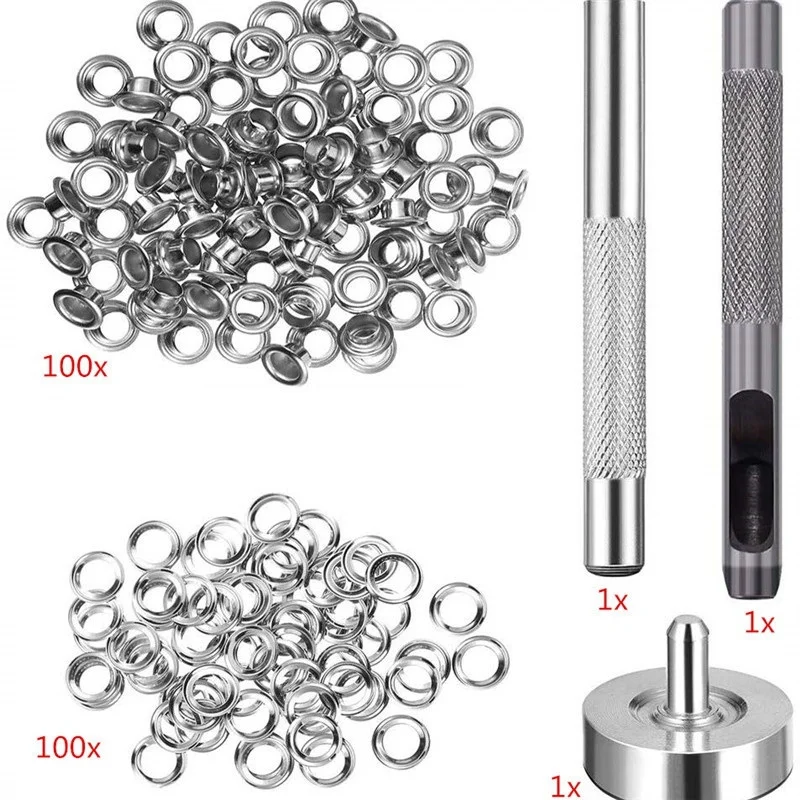 100 шт. набор металлических люверсов 6 мм комплект колец с монтажным перфоратором