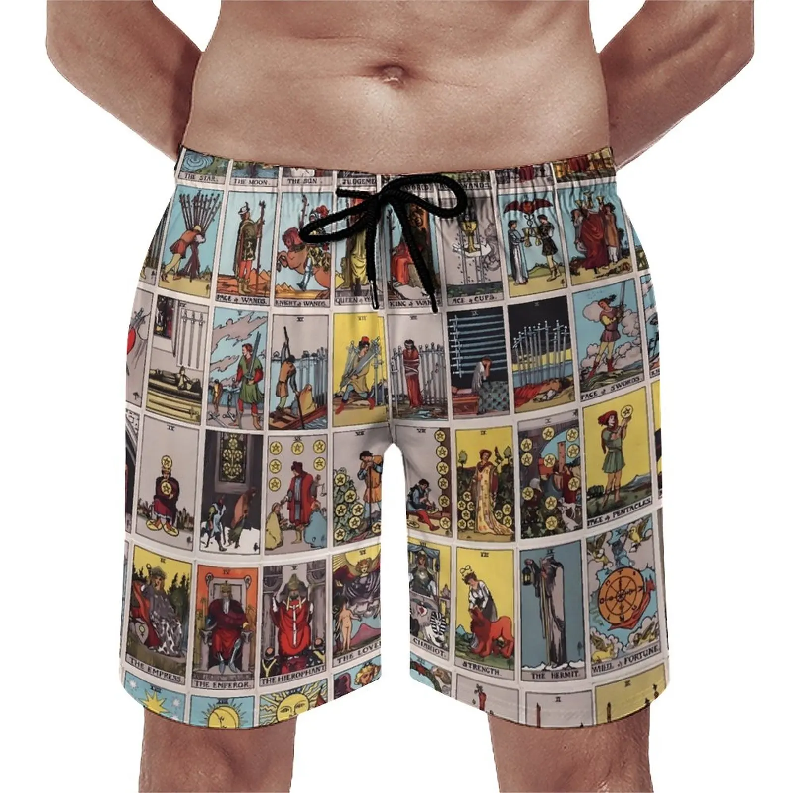 

Board Shorts Tarot Print Casual Swimming Trunks Vintage Tarots Deck Man Fast Dry Running Hot Sale Plus Size Beach Shorts