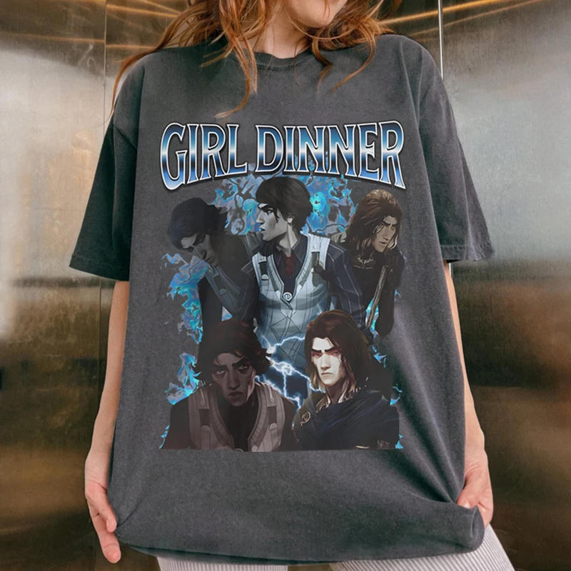 Viktor Arcane T-Shirt Unisex Vintage Streetwear League of Legends Shirt Anime Apparel Ashed T-shirts Cotton Tshirt Men Clothing