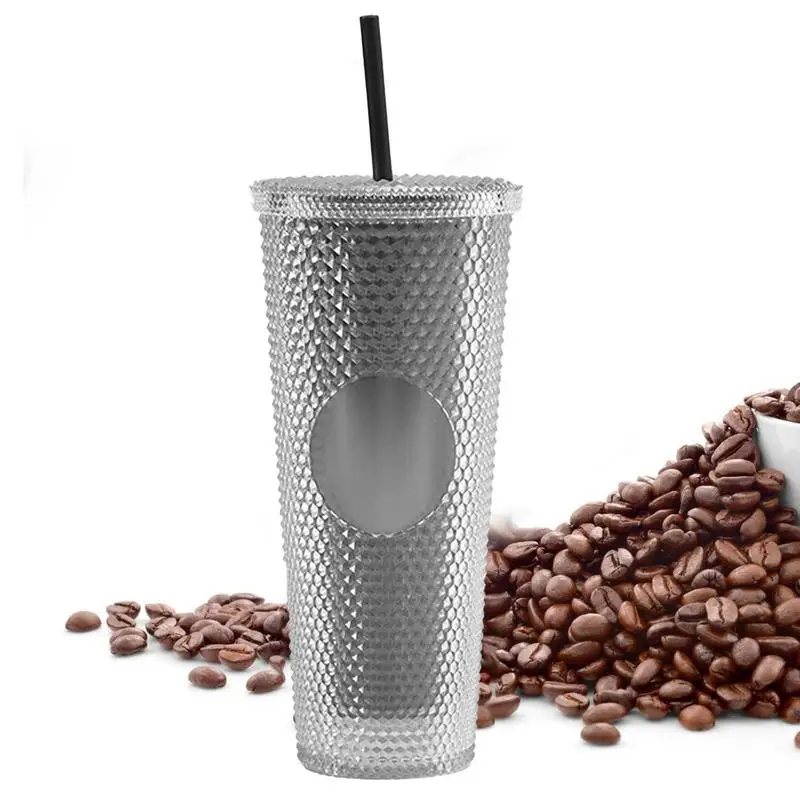

Studded Cup 750ml Double Walled Cold Drink Cup Portable Insulated Cup With Lid And Straw For Beach Yoga Home Offices Fitness