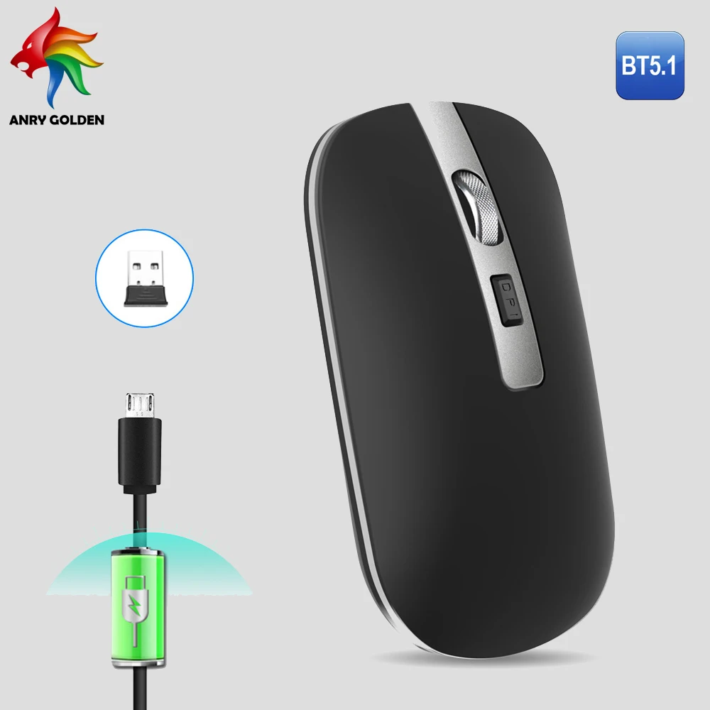 

M50 Wireless Mouse Slim Rechargeable Silent Bluetooth Mouse Portable USB Optical 2.4G Two Mode Computer Mice with USB Receiver