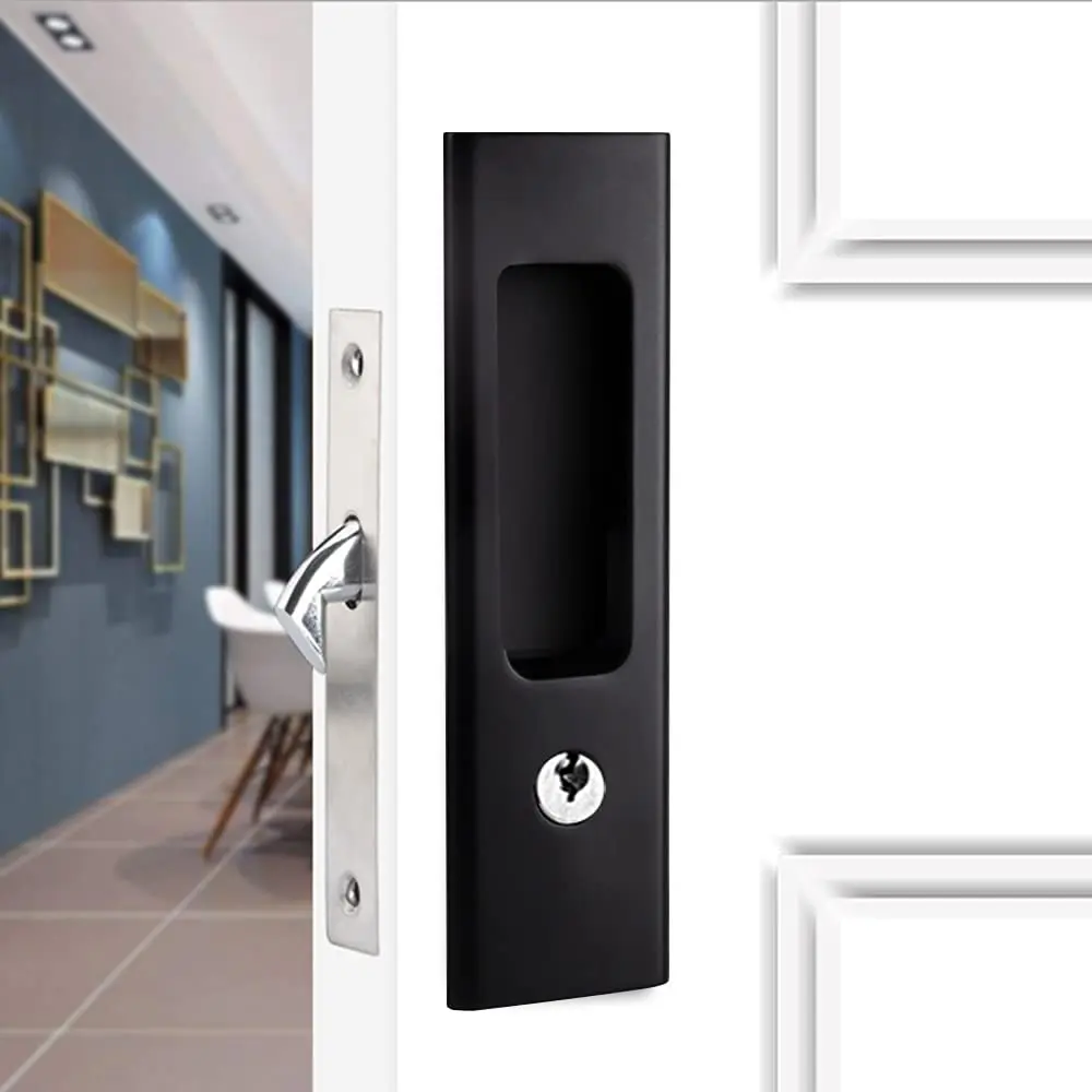 

LWZH Sliding Barn Door Lock Black Invisible Recessed Latch with Keys Zinc Alloy Interior Door Lock Kitchen Balcony Lock Door