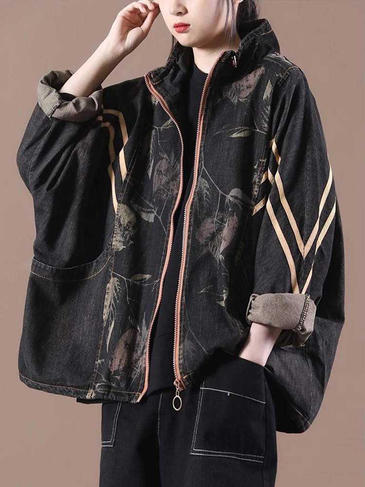 Осенняя Новинка 2021 черная джинсовая куртка Max LuLu с принтом женские пальто в