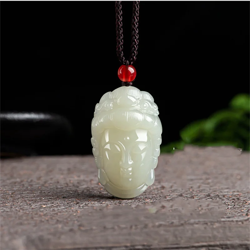 

MaiChuang/Hand Carved/ Hetian White Jade Guanyin Head Necklace Pendant Fashion Elegant Jewelry Men and Women Couple Gift