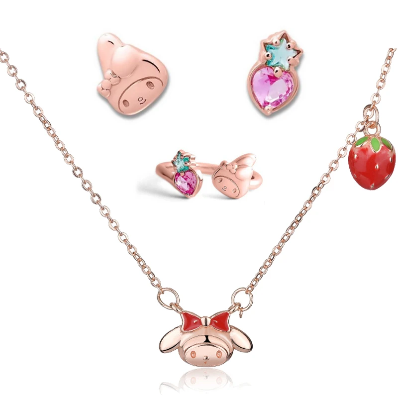 

New Kawaii Mymelody Wishing Ring Sanrioed Silver Necklace Meteor Stars Fragment Earrings Bracelet Pendent Jewelry Clavicle Chain