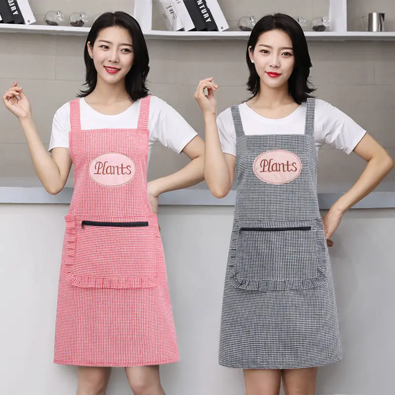 

Женский хлопковый фартук, летняя стильная кухонная одежда без рукавов на молнии с карманами для готовки, Корейская рабочая одежда, мужская ...