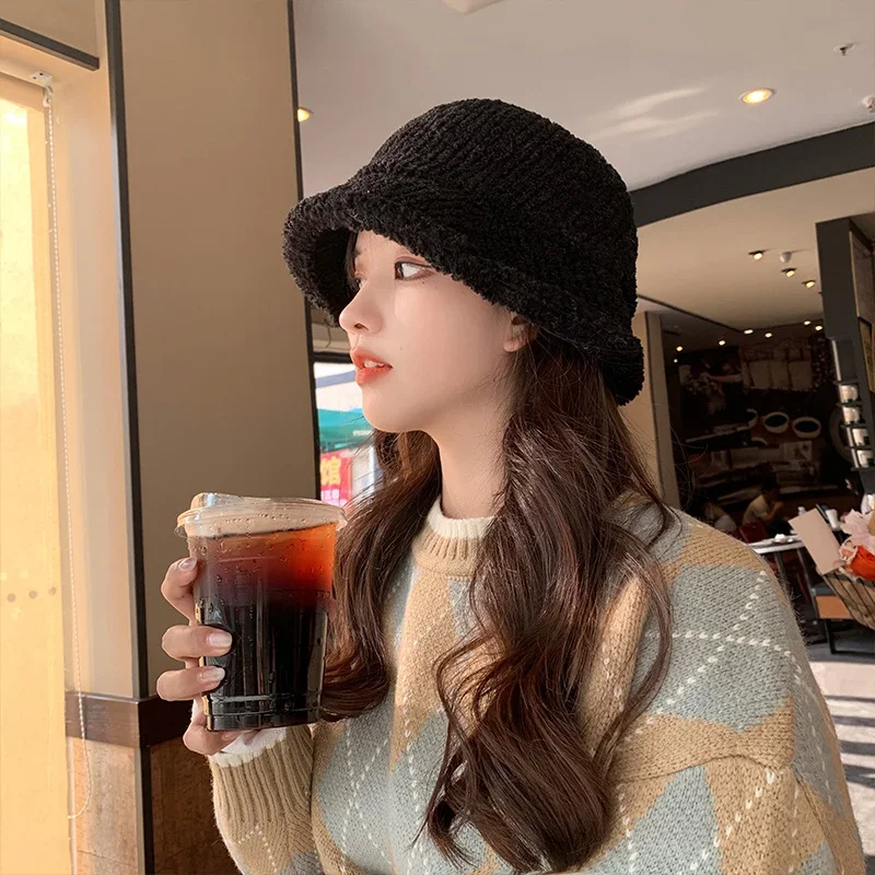 Панама женская плюшевая мягкая теплая Повседневная шапка из ягненка плотная для