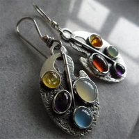 vintage oval multicolor stone dangle earrings for women indian jewelry ethnic tribal drop earring statement earrings