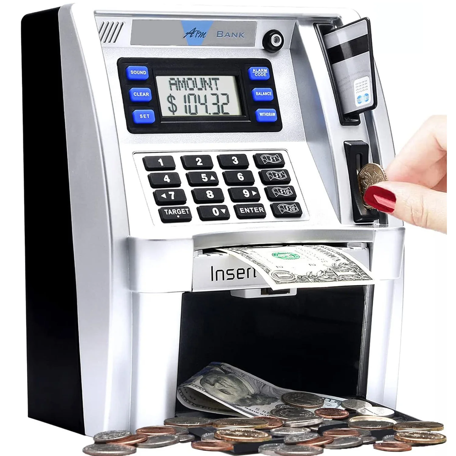 

Electronic Piggy Bank ATM Password Money Box Cash Coins Saving Box ATM Bank Safe Box Automatic Deposit Banknote Christmas Gift