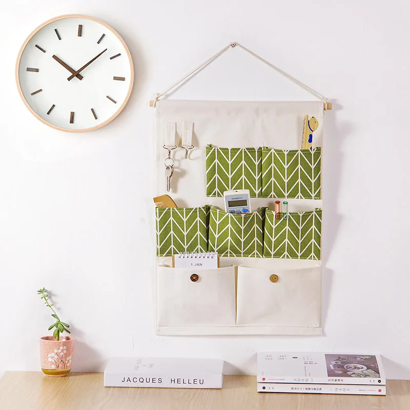 

Cotton and linen seven pockets bathroom waterproof storage bag bedroom wall hanging hanging bag wardrobe overall storage