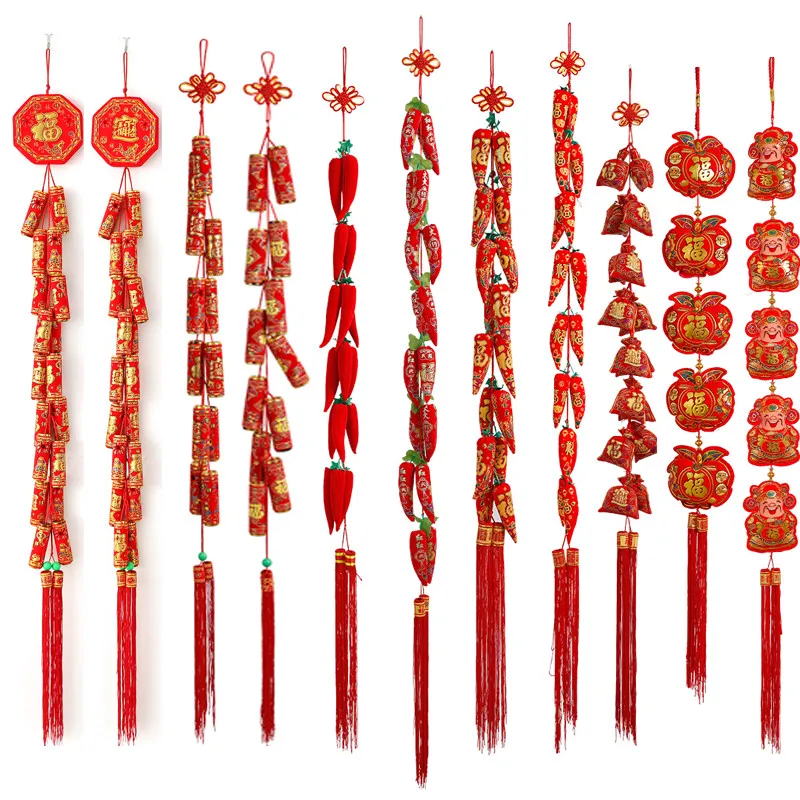 

1pc Chinese Spring Festival Decoration Red Chili Firecracker String Chinese New Year Hanging Pendant Auspicious Lucky Bags Decor