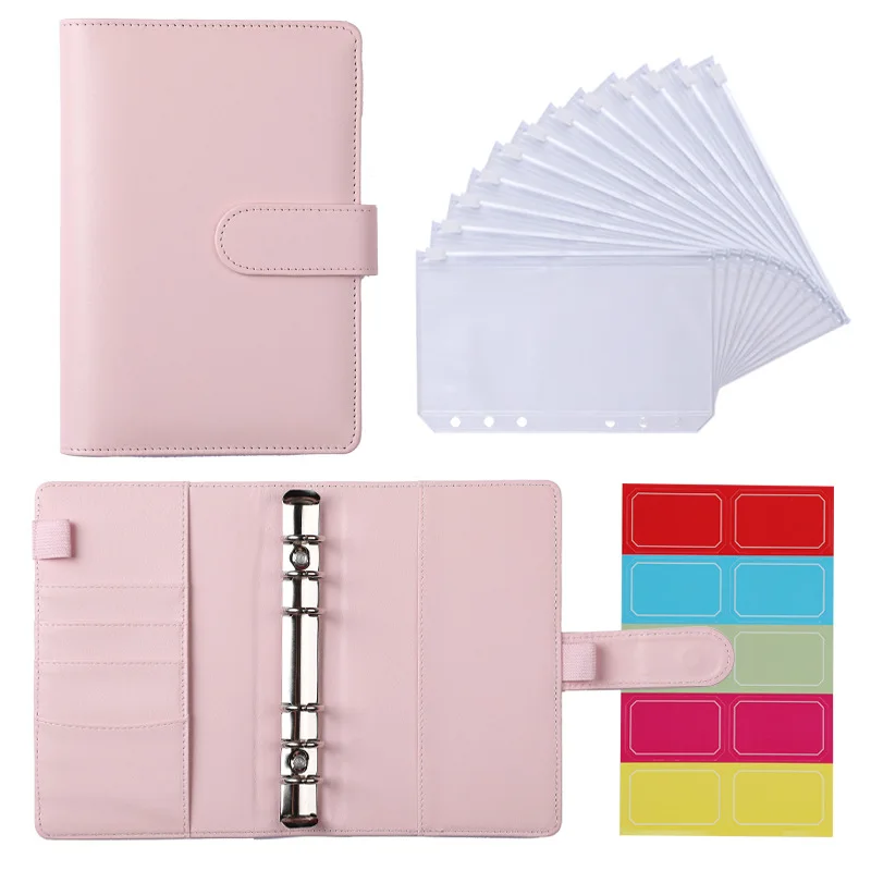 

A6 Pu Leather Budget Binder Notebook Pvc Bags Lable Macaroon Color Cover Diary Agenda Planner Bullet Cover School Stationery