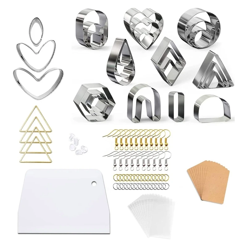 

124A 27 Pcs Polymer Clay Cutters Geometric Shape Stainless Steel Cutters Clay Earring Cutters with Earring Cards and Hooks