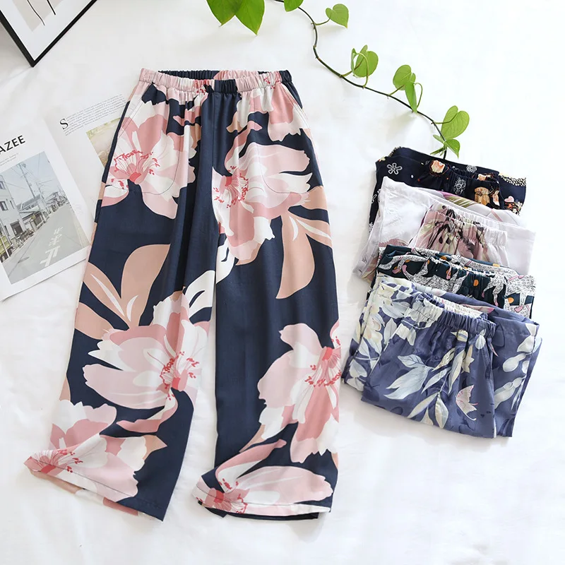 New Summer Cropped Pants Ladies Shorts Artificial Cotton Loose Casual Large Floral Home Pants Cute Bottoms Woman