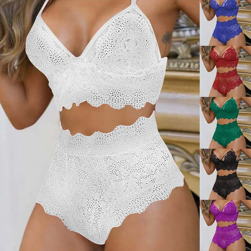 

Sexy Lingerie Suits For Women Solid Lace Vest Camisole Tube Top Panties Suit Flower Printed New Transparent Set