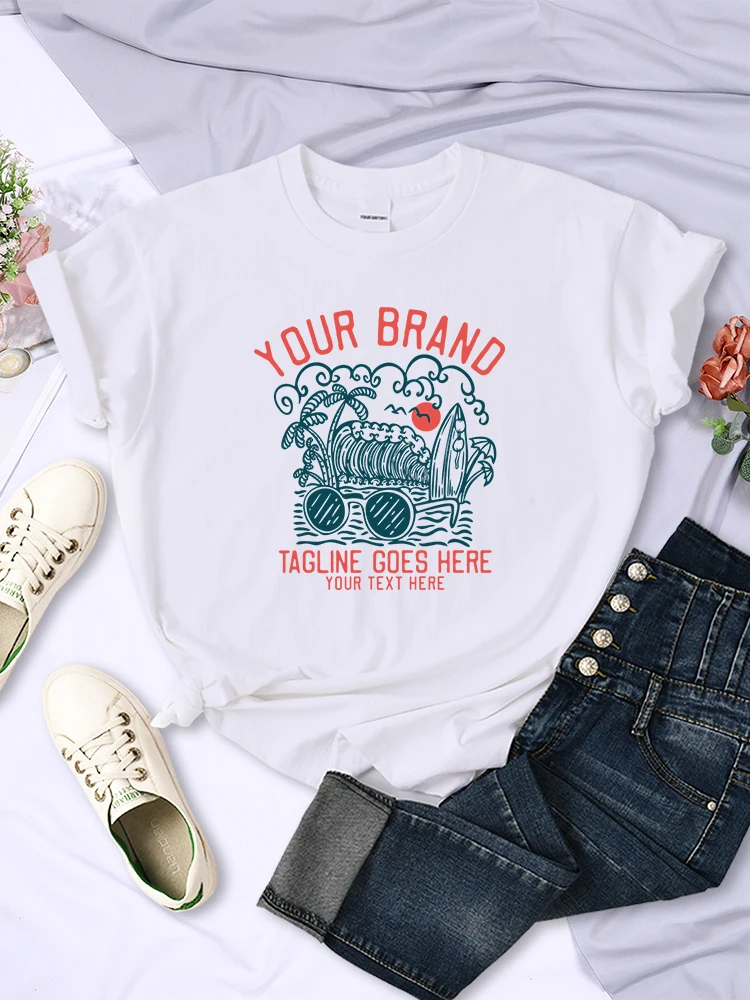 

Your Brain Tagline Goes Here Beach Scenery Women Short Sleeve Vintage Casual T Shirts Hip Hop Breathable Tee Clothing Womans Top