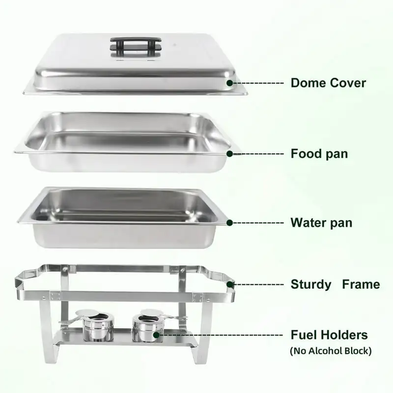 

Dish Buffet Set 6 Packs 8Qt.Rectangular Stainless Steel Foldable Buffet Chafer Set with Pans, Fuel Holder