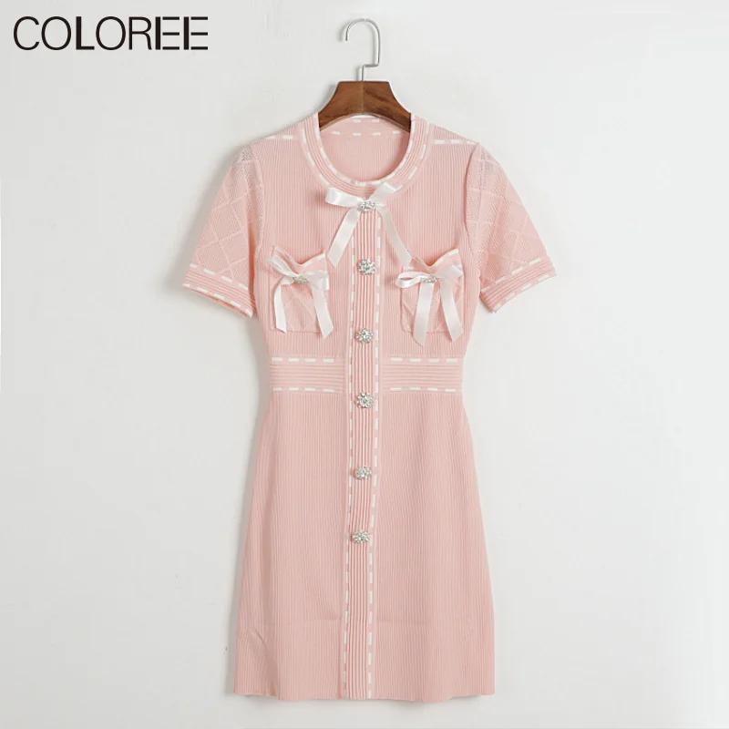 

Женское трикотажное платье-свитер, элегантное ТРАПЕЦИЕВИДНОЕ мини-платье с круглым вырезом, коротким рукавом и бантом в Корейском стиле, ле...