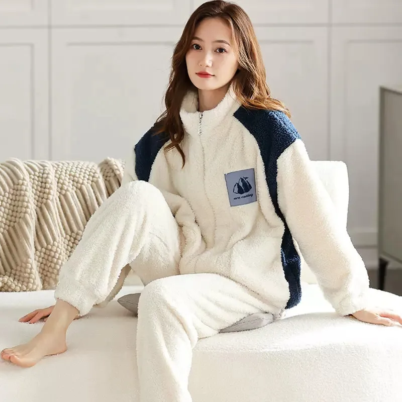 UHYTGF 2022 Pajamas For Women Quality Coral Velvet Autumn Winter Sleepwear Two Piece Set Female Warm Home Clothes Nightgown 2553