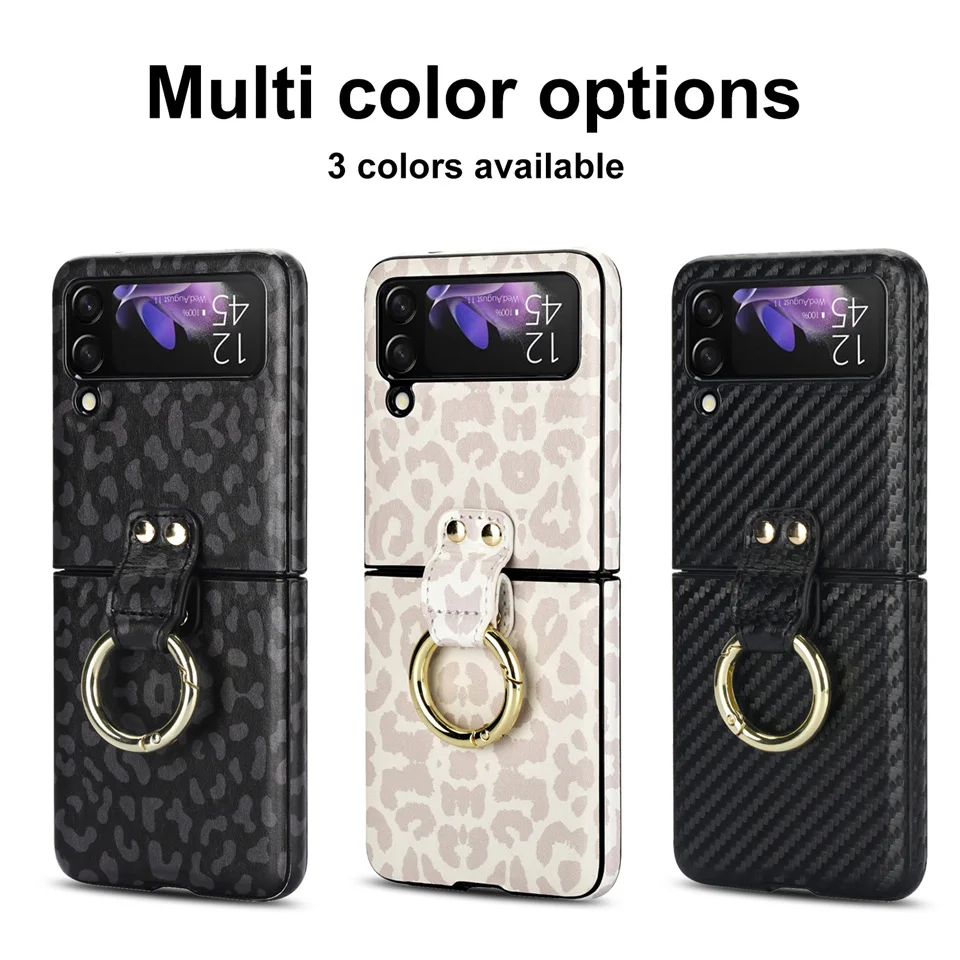 Матовый кожаный чехол с кольцом-держателем для Samsung Galaxy Z Flip 5 4 3 Flip5 P4