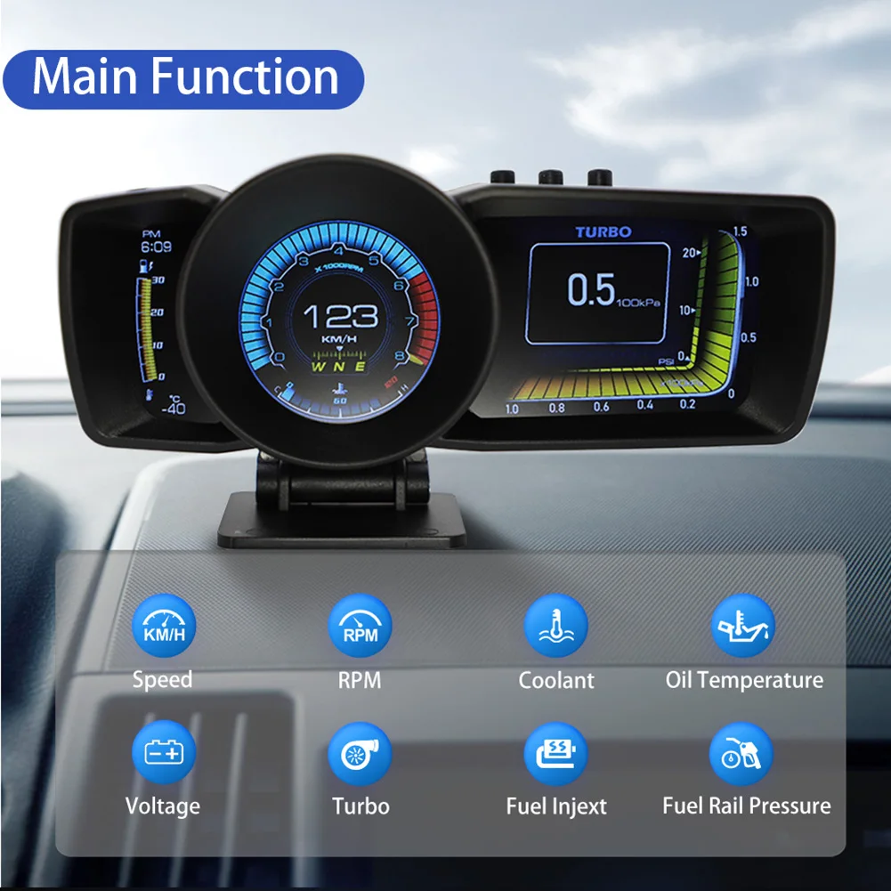 

Дисплей на голову A600 HUD с большим экраном, OBD2 + GPS, двойная система, умный датчик, модифицированный ЖК-дисплей для вождения, компьютерные аксес...