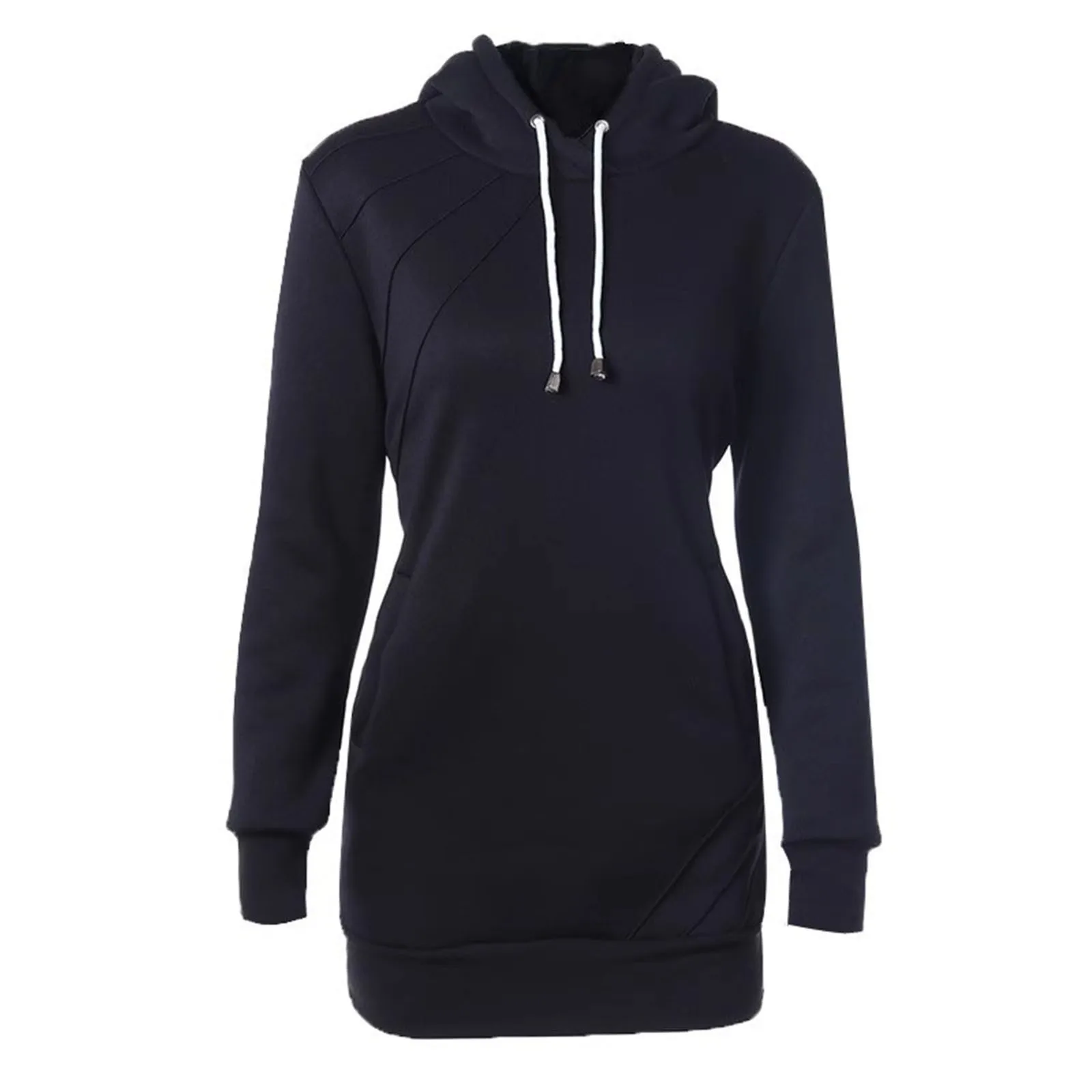 

Women's Casual Solid Color Simple Fashion Long Drawstring Hooded Sweatshirt Versatile Slim Long Sleeve Pullover Sweatshirt