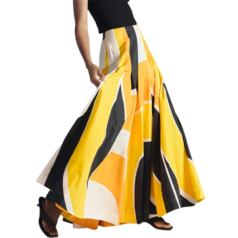 

Женская свободная юбка-трапеция Lemongor, повседневная трапециевидная юбка контрастных цветов, с принтом, на лето 2023