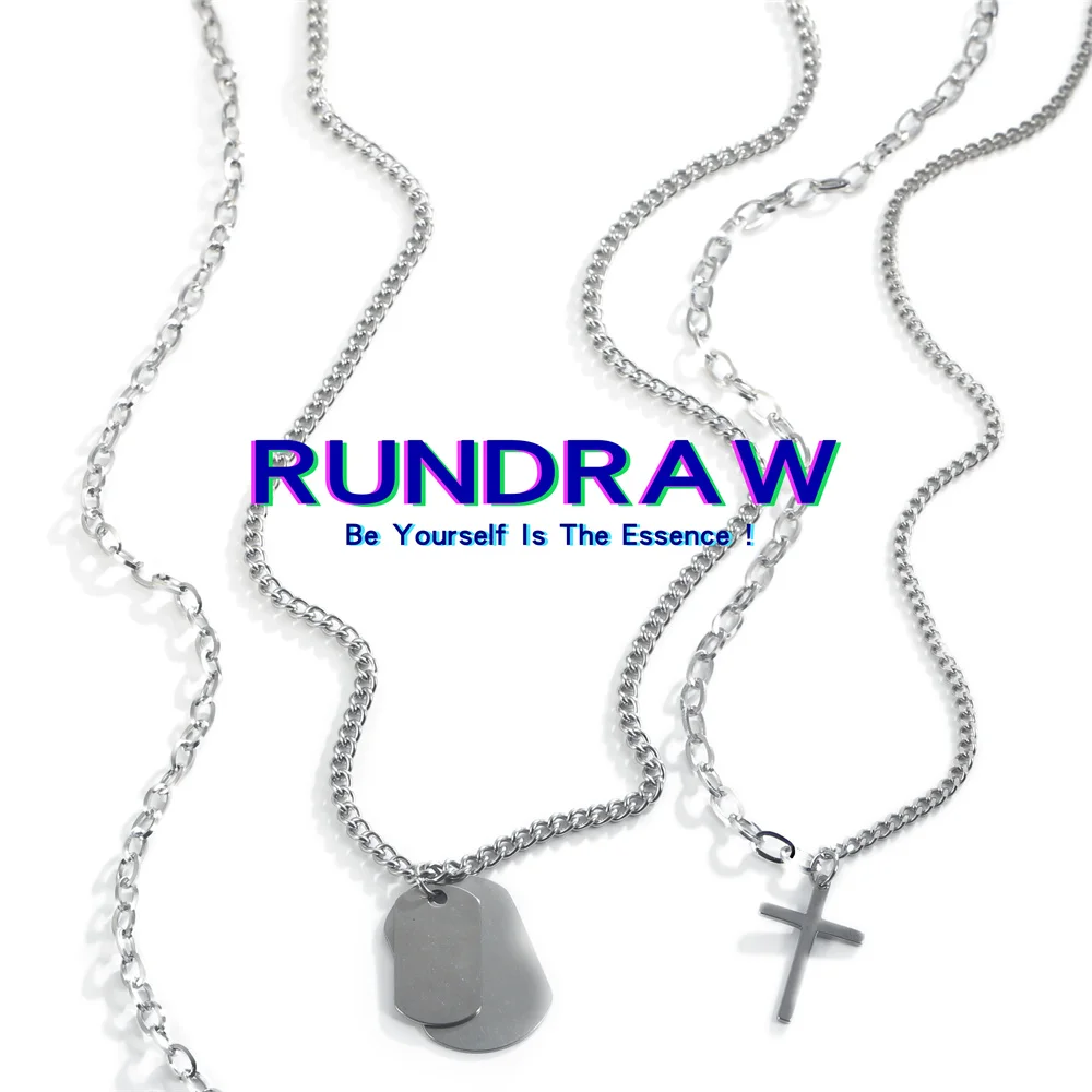 

Rundraw Fashion Silver Color Men Women Cross Military Brand Multilayer Pendant Three Pieces Set Party Gifts Necklace