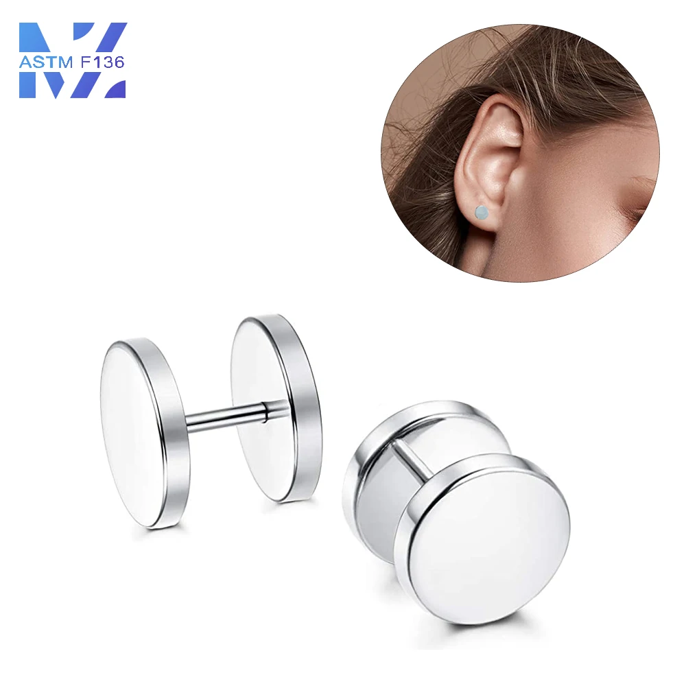 

1 Pair Of F136 Titanium Dumbbell Workers On Both Ends Of The Outer Threaded Round Earrings, Anti -Allergic Puncture Jewelry