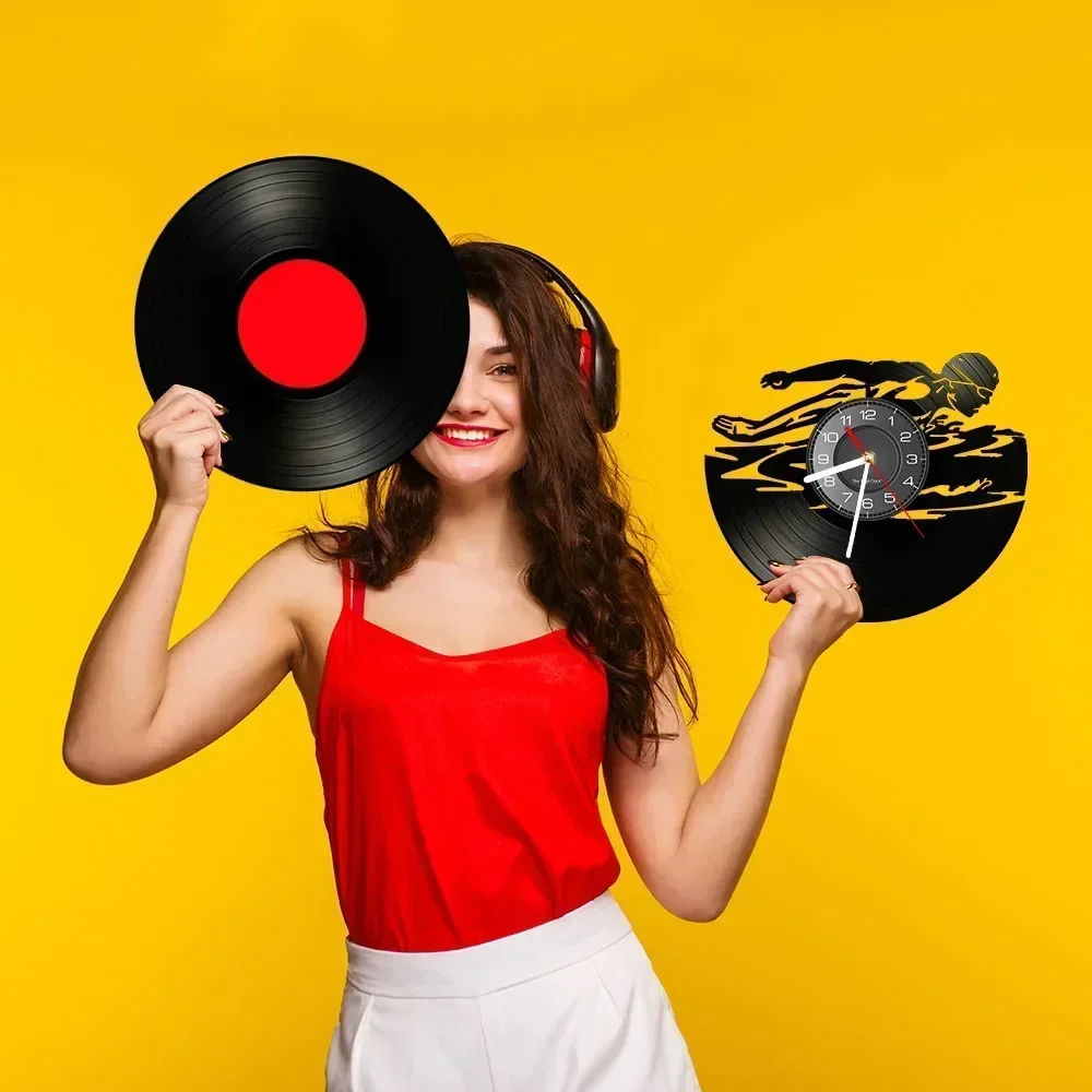 Виниловые часы для плавания спортивные настенные Подарочная идея открытый