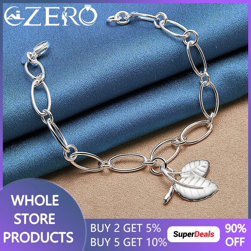 

ALIZERO 925 Sterling Silver Leaves Pendant Bracelet Chain For Women Fashion Elegant Wedding Party Charm Jewelry Christmas Gifts