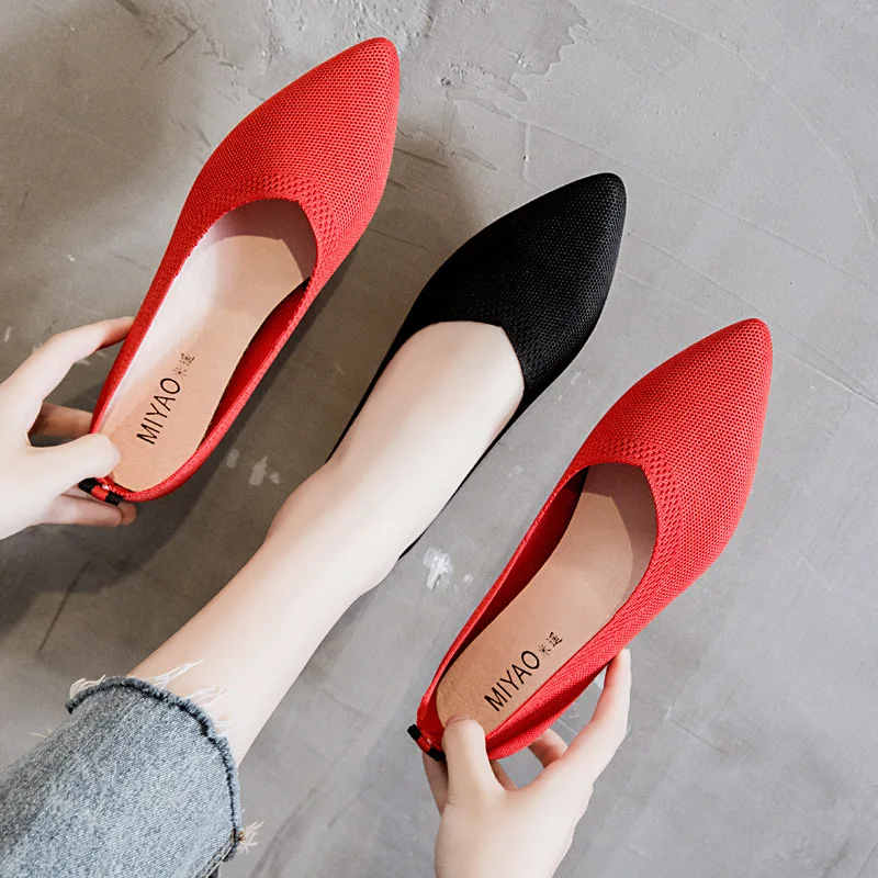 

2022 Women Pointed Toe Flat Spring Ladies Slip on Office Career Red Shoe Shallow Female Casual Fashion Comfortable Large Size