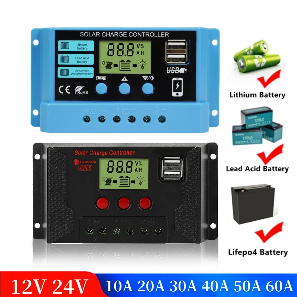 

10A 20A 30A 40A 50A 60A Solar Charge Controller PWM PV Charging Regulator Suitable For 12V 24V Lifepo4/Lead Acid/Lithium Battery