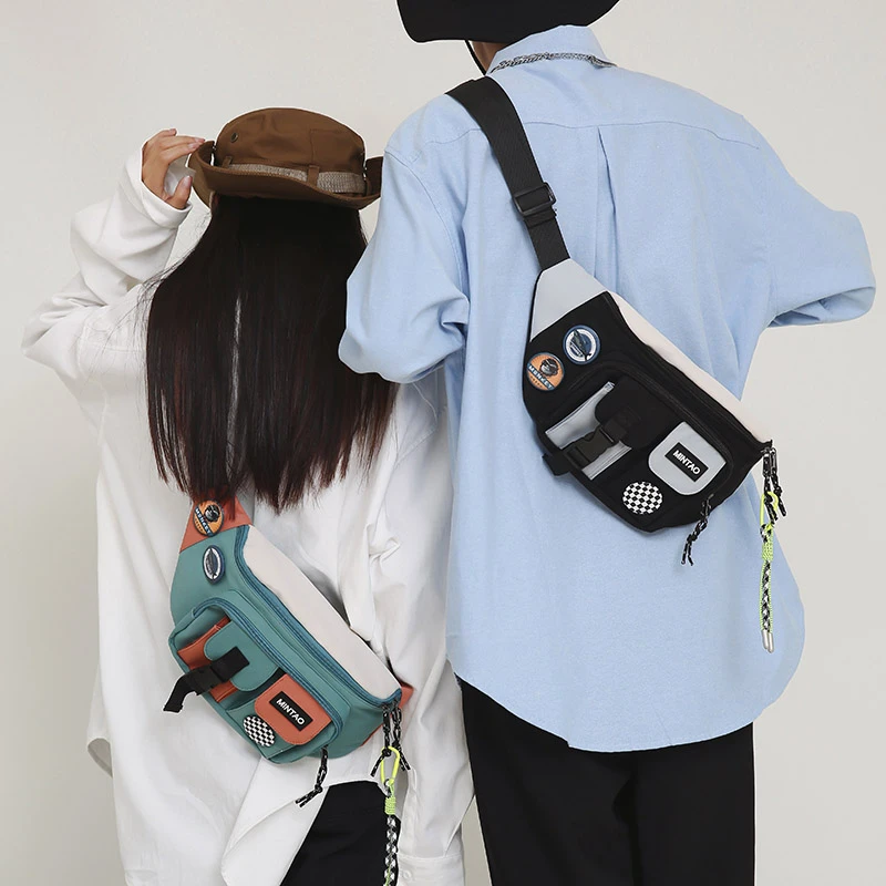 

Men's and Women's Waist Bag Fashion Fabric Chest Bag Multi Pocket One Shoulder Crossbody Bag Women's Zero Wallet Cosmetic Bag