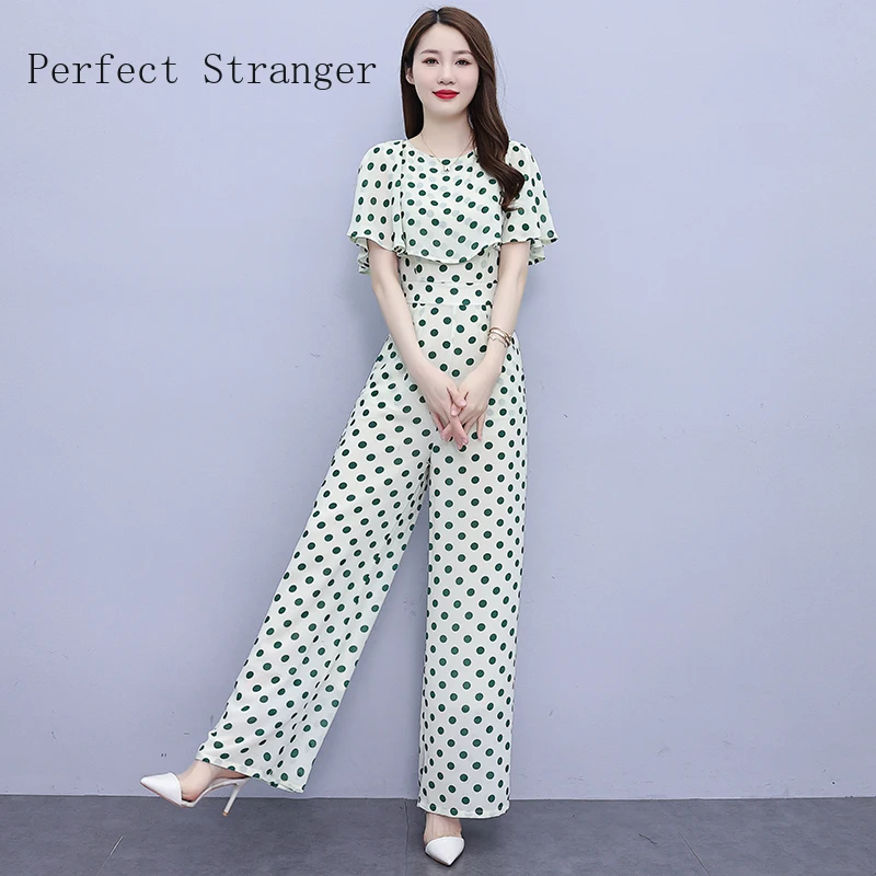 

Женский Облегающий комбинезон в горошек, бежевый комбинезон большого размера с круглым вырезом, короткими рукавами и широкими штанинами, 2023