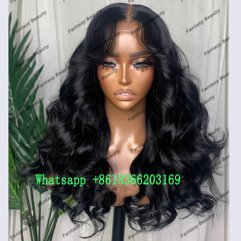 Бразильская челка для штор Черные человеческие волосы Полные парики шнурка с
