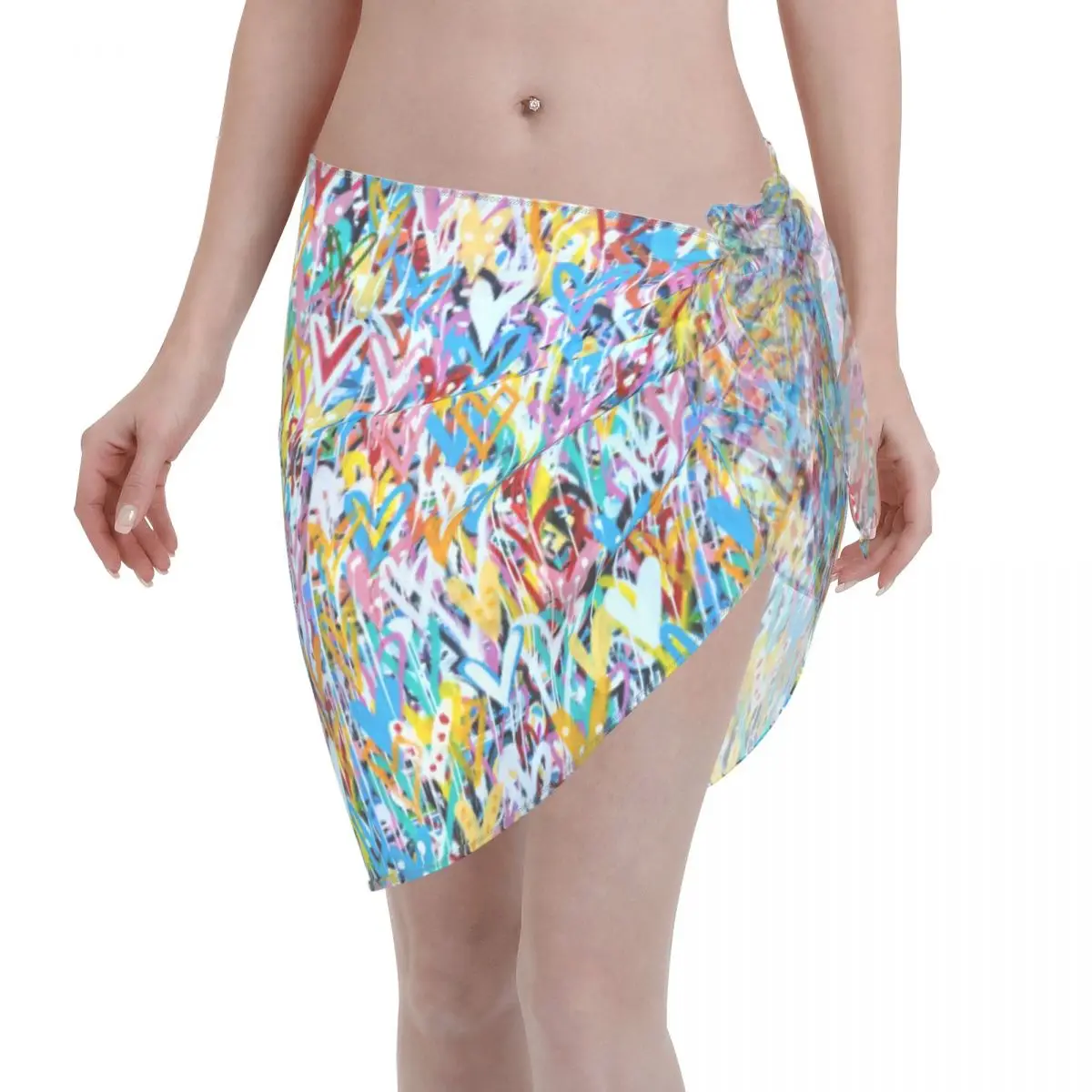 

Sexy Chiffon Swimwear Pareo Heart Beach Cover Up Wrap Kaftan Sarong Skirts Graffiti Beach Dress Swimsuits Bikini Cover Ups