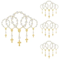 20pcs baptism favors with cross mini rosaries acrylic beads bracelet christening communion finger rosarie bracelet