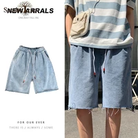 2022 summer mens jeans shorts casual elastic waist straight knee length denim pants