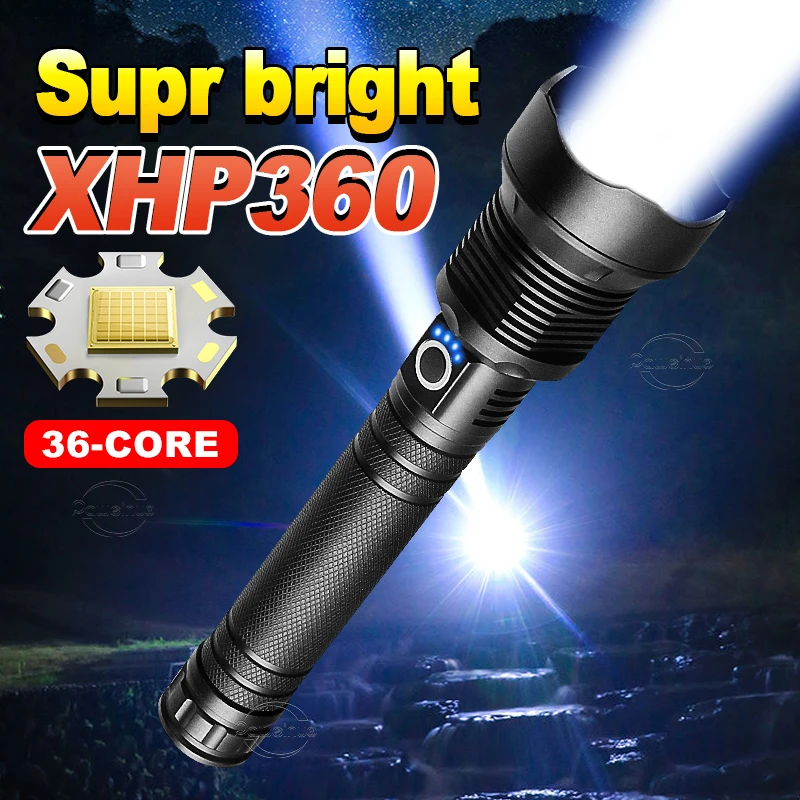 

Most Powerful LED Flashlight 50W USB Rechargeable Torch Light 1500Meter XHP360 High Power Flashlight Tactical Lantern