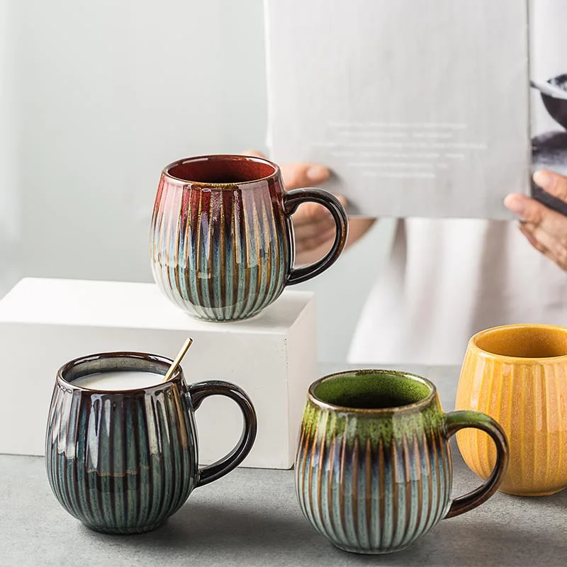 

500ml Creative Kiln Change Mug Breakfast Cup Retro Coffee Cups Milk Cup Ceramic Mug Mugs Large-capacity Hand Warmer Drinkware