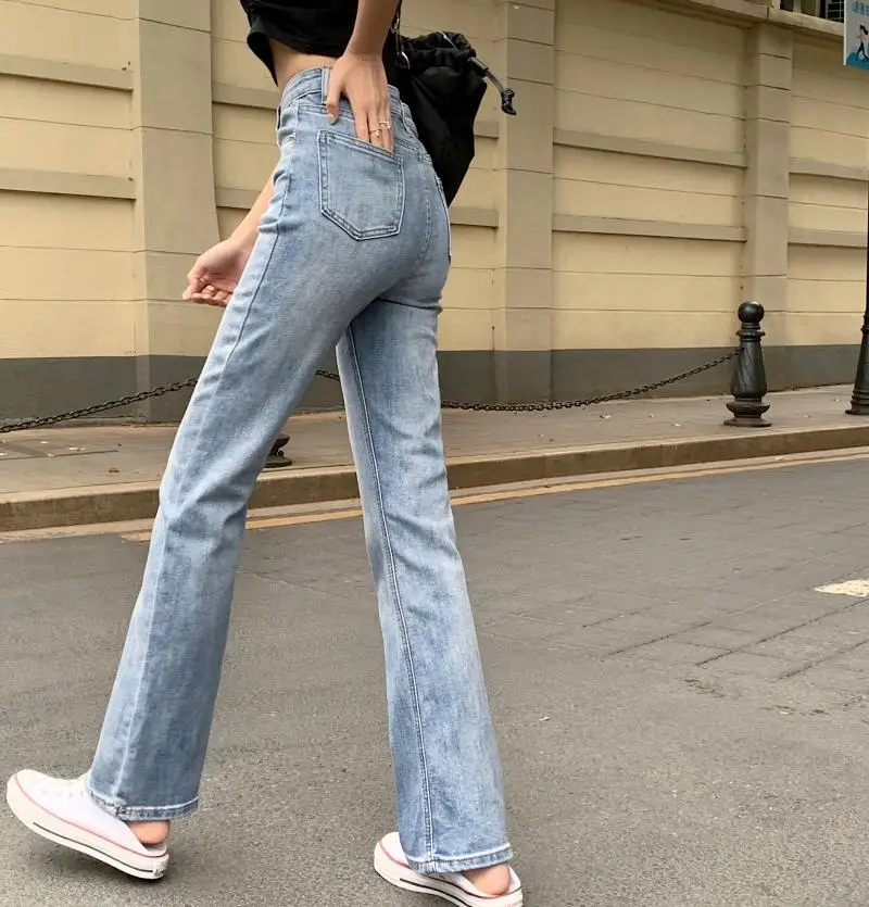 N1598  The new Korean version of retro fashion high-waisted and slim-matched wide-leg trousers jeans