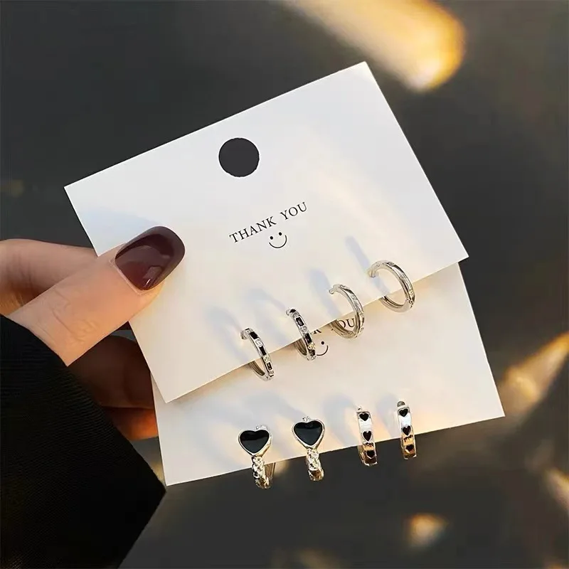 

2 Pairs New Earrings Hoop Ear Buckle Silver Needle Simple All-match Cold Wind Earrings High-end Exquisite Earrings Jewelry