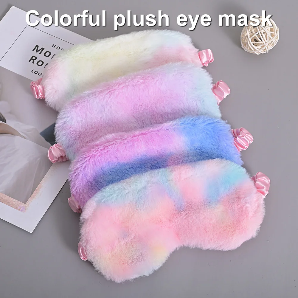 

Plush Cute Sleep Mask Night Eye Cover Silk Sleeping Mask Colorful Rabbit Hair Blindfold For Women Aid Band Dream Eyes Bandage