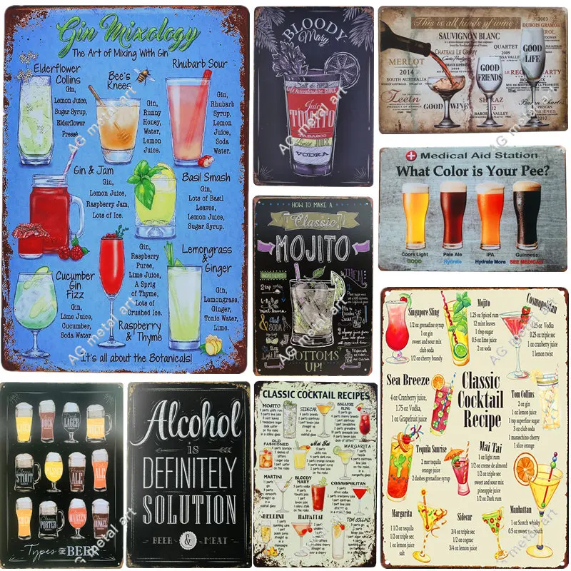 

Vintage Mojito Cocktail Metal Tin Signs Plaque Beer Wine Poster Bar Pub Man Cave Decorative Wall Plaques Printed Art Signs Decor